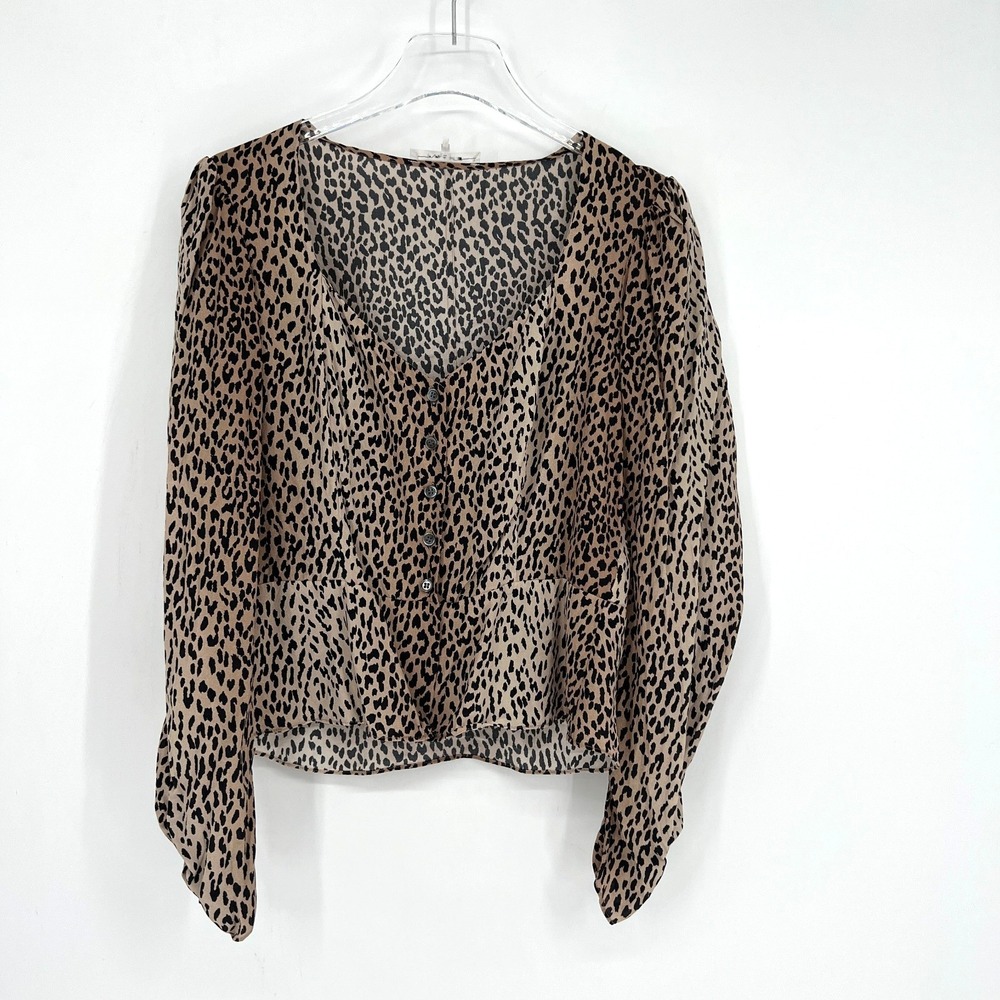 Frame Silk Animal Print Top Womens M Peplum Blouse Career Cheetah Leopard - Picture 2 of 9